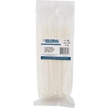 Global Equipment 8" Cable Zip Ties, Natural with UV, 75 Lb., 100 Pack 4.8*200N-UV